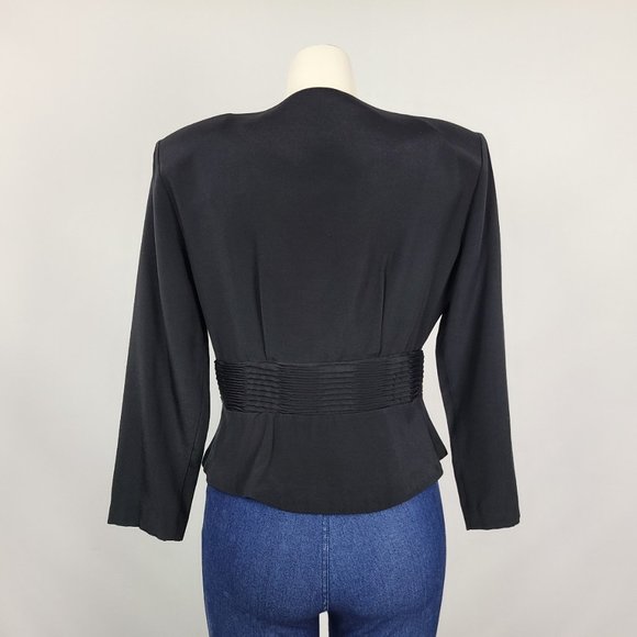Vintage Black Button Up Pleated Waist Blazer Size S - Picture 8 of 12